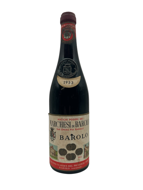 Flaske af Barolo 1953 fra Marchesi di Barolo, fyldig rødvin fra Piemonte