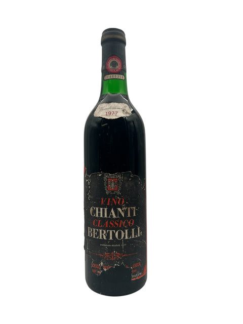 Bertolli Chianti Classico 1977 vinflaske med kendetegnene etikette