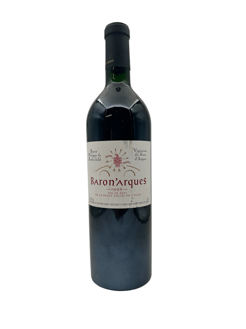 Flaske af Baron'Arques rødvin årgang 1998