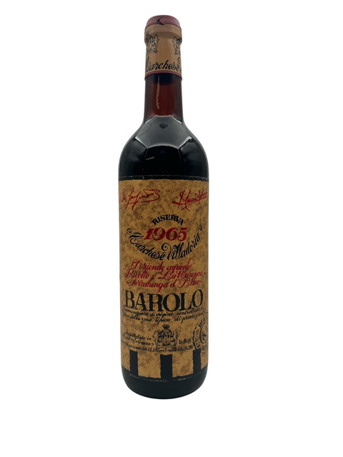 Flaske af Barolo Marchese Villadoria 1965 med brun etiket