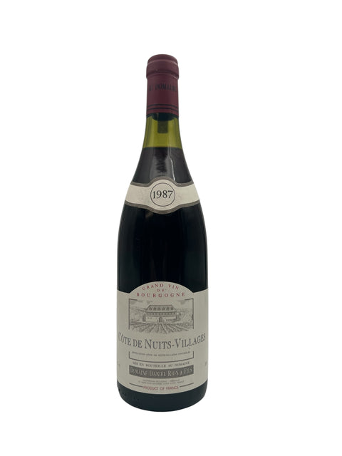 En flaske Côte de Nuits-Villages rødvin årgang 1987 fra Domaine Daniel Rion & Fils