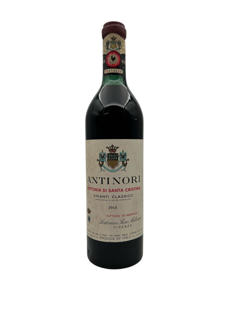 Flaske af Antinori Chianti Classico 1965 i mørk glas med etiket
