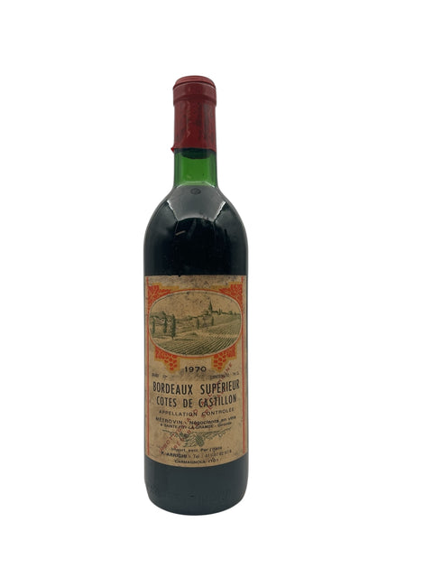Bordeaux Supérieur Cotes de Castillon 1970 flaske med rødvin