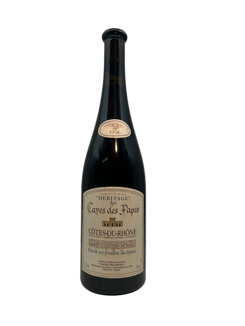 Bottle of Côtes-du-Rhône red wine from Caves des Papes vintage 1996