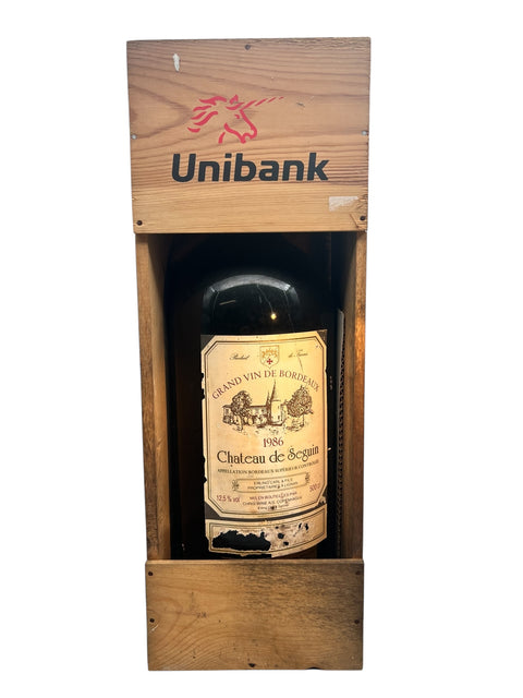 Flaske Chateau de Seguin 1986 i træramme