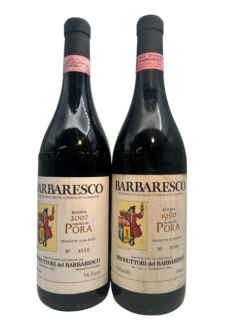 Flaskor av Barbaresco 1990 och 2007 från Produttori del Barbaresco