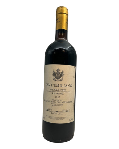 Fles Sant'Emiliano Barbera d'Asti Superiore 2003 met etiket