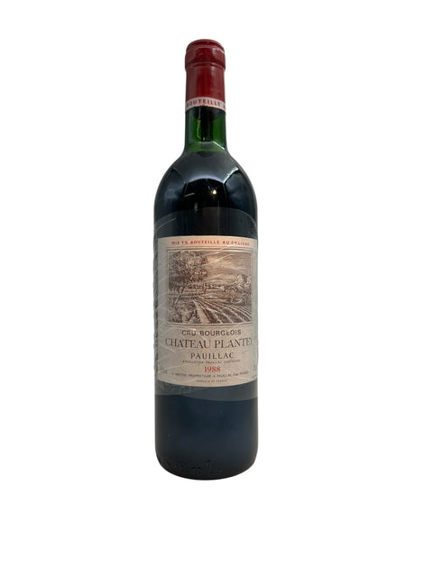 Fles rode wijn Chateau Plantey 1988 uit Pauillac