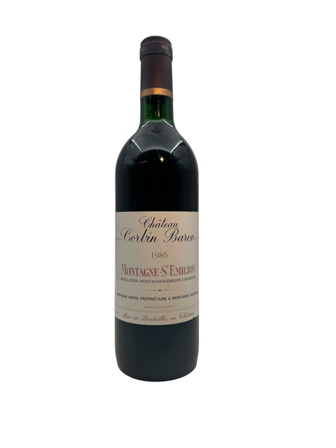 Fles rode wijn Montagne Saint-Émilion Château Corbin Baron uit 1986