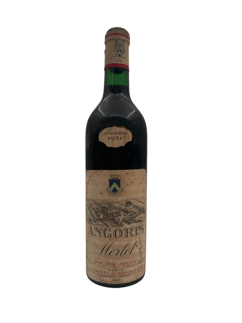 Flaske af Angoris Merlot 1956 med etiket