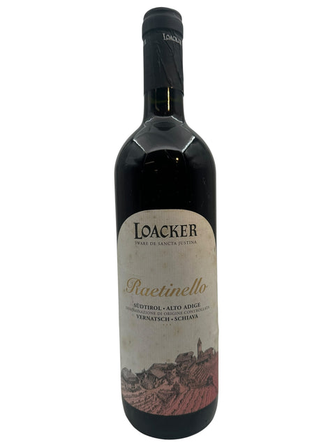 Bouteille de vin rouge Raetinello Loacker de 2019 dans le Tyrol du Sud