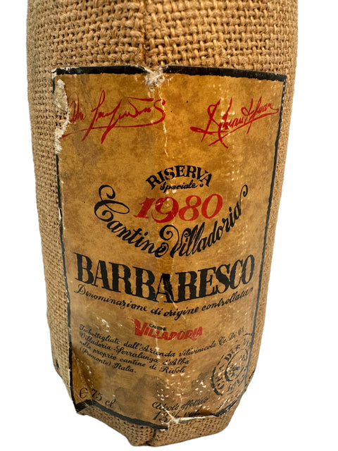 Barbaresco Cantine Villadoria 1980 bottle in rustic packaging